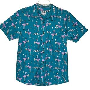 Party Pants Flamingo Beer Men's M Button‎ Up Casual Short Sleeve Shirt